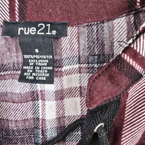 Rue21 Womens Lace-Up Burgundy Plaid Long Sleeve Top Size Small Polyester - Picture 3 of 6